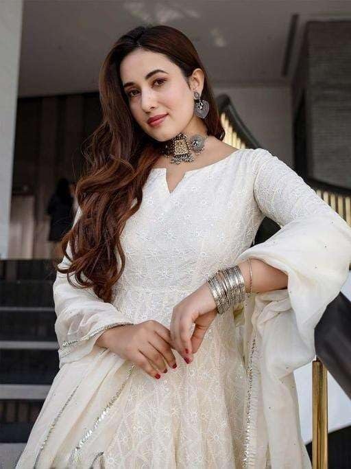 360 BHARAT CRAFT Women's Pure White Cotton Anarkali Chikankari Long Kurti Gown for Festivals